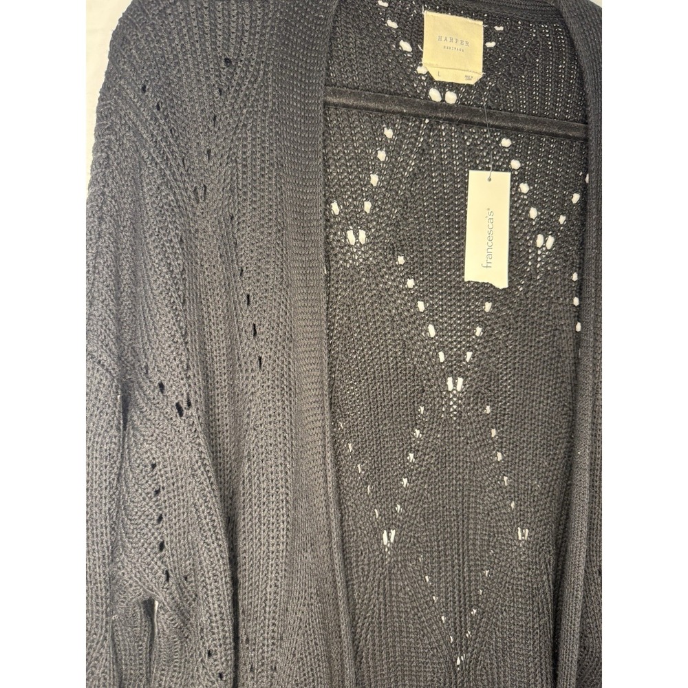 Harper Heritage Long Black Open Cardigan Sz L Staple Classic Must have
